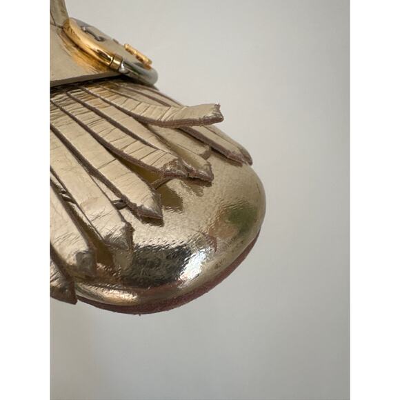 Tory Burch Multilogo Kiltie Fringe Metallic Gold Loafer Mule - US 5M - Picture 6 of 7